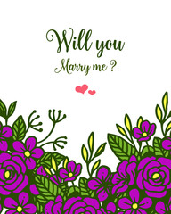 Vector illustration banner will you marry me with crowd purple wreath frame