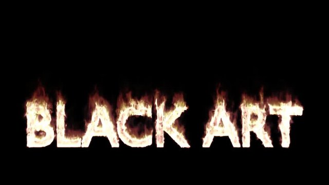 Animated burning or engulf in flames all caps text Black Art. Isolated and against black background, mask included. Fire has transparency.