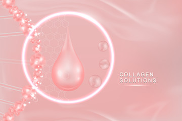 Pink Collagen Serum drop, cosmetic advertising background ready to use, luxury skin care ad, vector illustration.