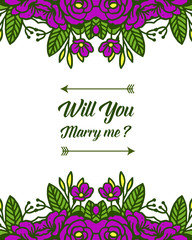 Vector illustration shape will you marry me with pattern purple flower frame
