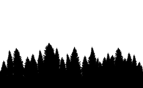 Forest landscape seamless white background silhouette pattern 