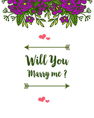 Vector illustration shape will you marry me with pattern purple flower frame