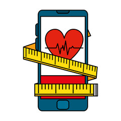 smartphone with heart cardio and tape measure