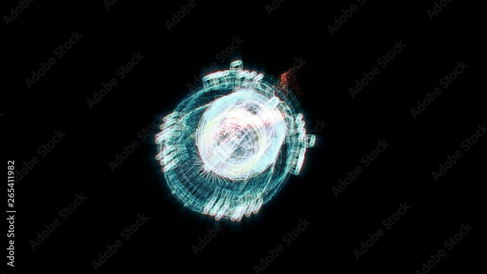 Poster Advance motion graphic futuristic user interface head up display screen with Holographic electromagnetic machine with gravitational fields energy particles wave and digital data telemetry information 