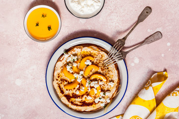 Crepes with Cottage Cheese and Peaches