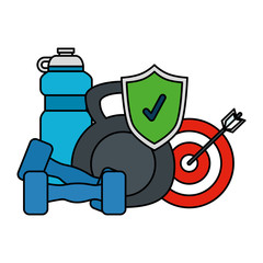 weight lifting dumbbell and healthy icons