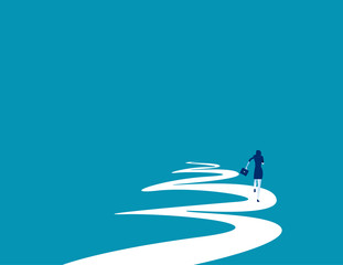 Businesswoman and winding road. Concept business vector illustration, Direction, Road, The way forward.
