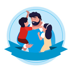 father with son and daughter characters in frame