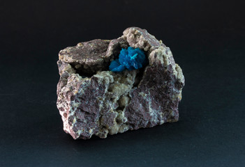 Cavansite mineral from Poona, India. a deep blue hydrous calcium vanadium phyllosilicate mineral,...