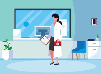 female medicine worker in clinic reception