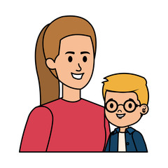 young mother with little son characters