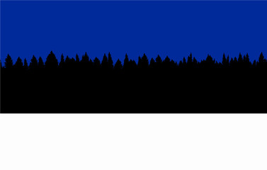 Estonia flag made out of white snow, black trees and blue sky