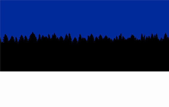 Estonia flag made out of white snow, black trees and blue sky