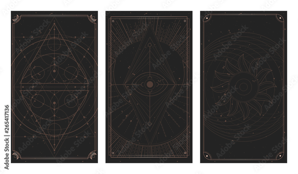 Canvas Prints vector set of three dark backgrounds with geometric symbols, grunge textures and frames. abstract ge