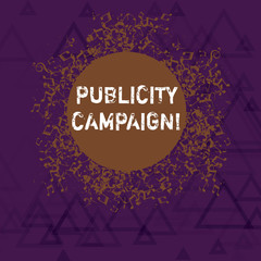 Writing note showing Publicity Campaign. Business concept for an effort to convey essential information to the public Disarrayed Jumbled Musical Notes Icon with Colorful Circle