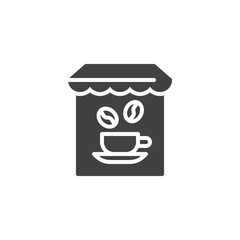 Coffee shop vector icon. filled flat sign for mobile concept and web design. Coffee cup with coffee beans glyph icon. Symbol, logo illustration. Pixel perfect vector graphics