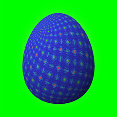 Happy Easter - Frohe Ostern, Artfully designed and colorful easter egg, 3D illustration on green background