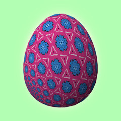 Happy Easter - Frohe Ostern, Artfully designed and colorful easter egg, 3D illustration on green background
