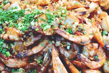 Stir Fried Tiger Prawn with Garlic, Thai Food
