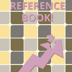 Word writing text Reference Book. Business photo showcasing book to be consulted for information on specific matters Colorful Arrow Pointing Upward with Detached Part Like Jigsaw Puzzle Piece