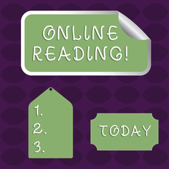 Handwriting text Online Reading. Conceptual photo process of extracting meaning is in a digital format Blank Color Label, Self Adhesive Sticker with Border, Bended Corner and Tag