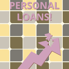 Word writing text Personal Loans. Business photo showcasing unsecured loan and helps you meet your financial needs Colorful Arrow Pointing Upward with Detached Part Like Jigsaw Puzzle Piece