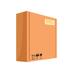 Big paper package cartoon illustration. Carton box with keep dry, fragile and side up symbols. Cardboard box concept. Vector illustration can be used for topics like delivery, shipping, parcel