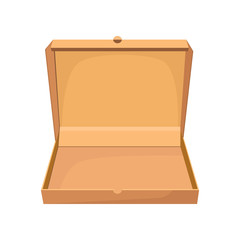 Open box for pizza cartoon illustration. Low empty carton package. Cardboard box concept. Vector illustration can be used for topics like order delivery, packing, postage
