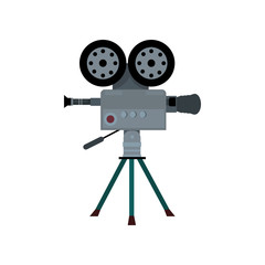 Obraz premium Filmmaking camera with reels. Modern video camera on stand. Can be used for topics like entertainment, videographer, media