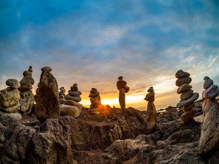 Zen stacked stones at the beach