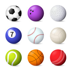 Balls set vector illustration. Bowling, baseball, football, snooker, tennis. Ball games concept. Vector illustration can be used for topics like sport, leisure, hobby