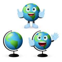 Cartoon globes set vector illustration. Geography, world, planet. Education concept. Vector illustration can be used for topics like school, travel, study