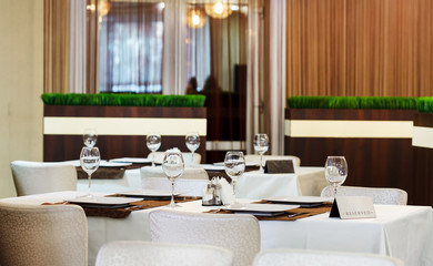 Tables set for meal in the restaurant