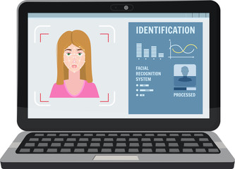 Face recognition. Identification of a biometric person, personality through the intellectual recognition system of a human face, woman