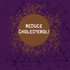 Writing note showing Reduce Cholesterol. Business concept for lessen the intake of saturated fats in the diet Disarrayed Jumbled Musical Notes Icon with Colorful Circle