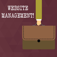 Writing note showing Website Management. Business concept for control of the hardware and software used in a website Businessman Carrying Colorful Briefcase Portfolio Applique