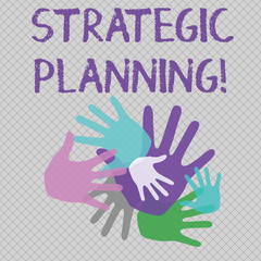 Word writing text Strategic Planning. Business photo showcasing systematic process of envisioning a desired future Color Hand Marks of Different Sizes Overlapping for Teamwork and Creativity