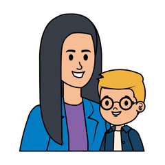 young mother with little son characters