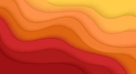 Abstract paper cut background. Horizontal banner, brochure, poster. Red and yellow color. Gradient. Simple realistic design. Beautiful template. Flat style vector illustration.