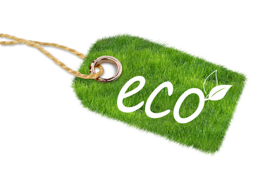 Label und W&uuml;rfel auf Gras mit ECO