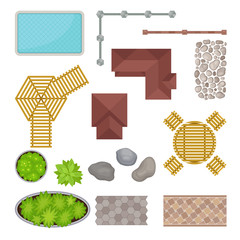 Set of elements of the park. View from above. Vector illustration.
