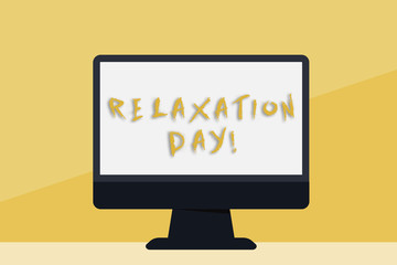 Word writing text Relaxation Day. Business photo showcasing pleasant activity that makes you become calm and less worried Blank Space Desktop Computer Colorful Monitor Screen Freestanding on Table