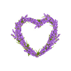 Wreath in form of heart of violet flowers. Vector illustration.