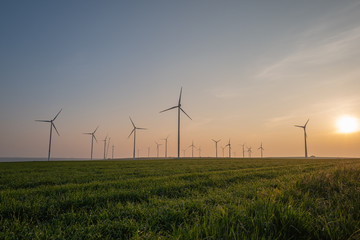 Fototapeta na wymiar wind turbines at sunrise