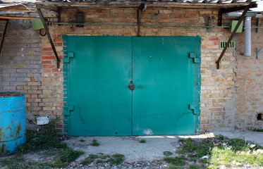 old metal warehouse door, hangar, high resolution photo