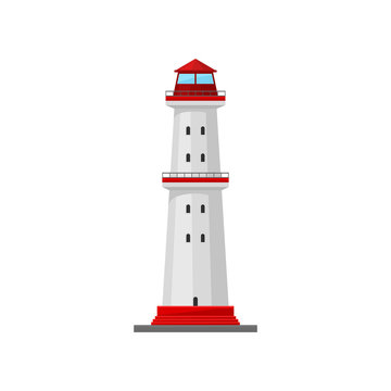 Lighthouse with a platform in the middle. Vector illustration.