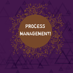 Writing note showing Process Management. Business concept for aligning processes with an organization s is strategic goals Disarrayed Jumbled Musical Notes Icon with Colorful Circle