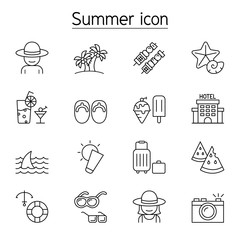 Summer icon set in thin line style