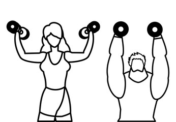 athletic man and woman weight lifting