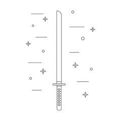 Line style icon of a katana. Samurai weapon. Ninja equipment. Logo, emblem. Clean and modern vector illustration for design, web.